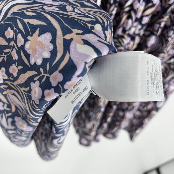 J Crew Dress Size Large Navy Purple Smocked Waist Floral Fields Mini V Neck - Picture 11 of 11